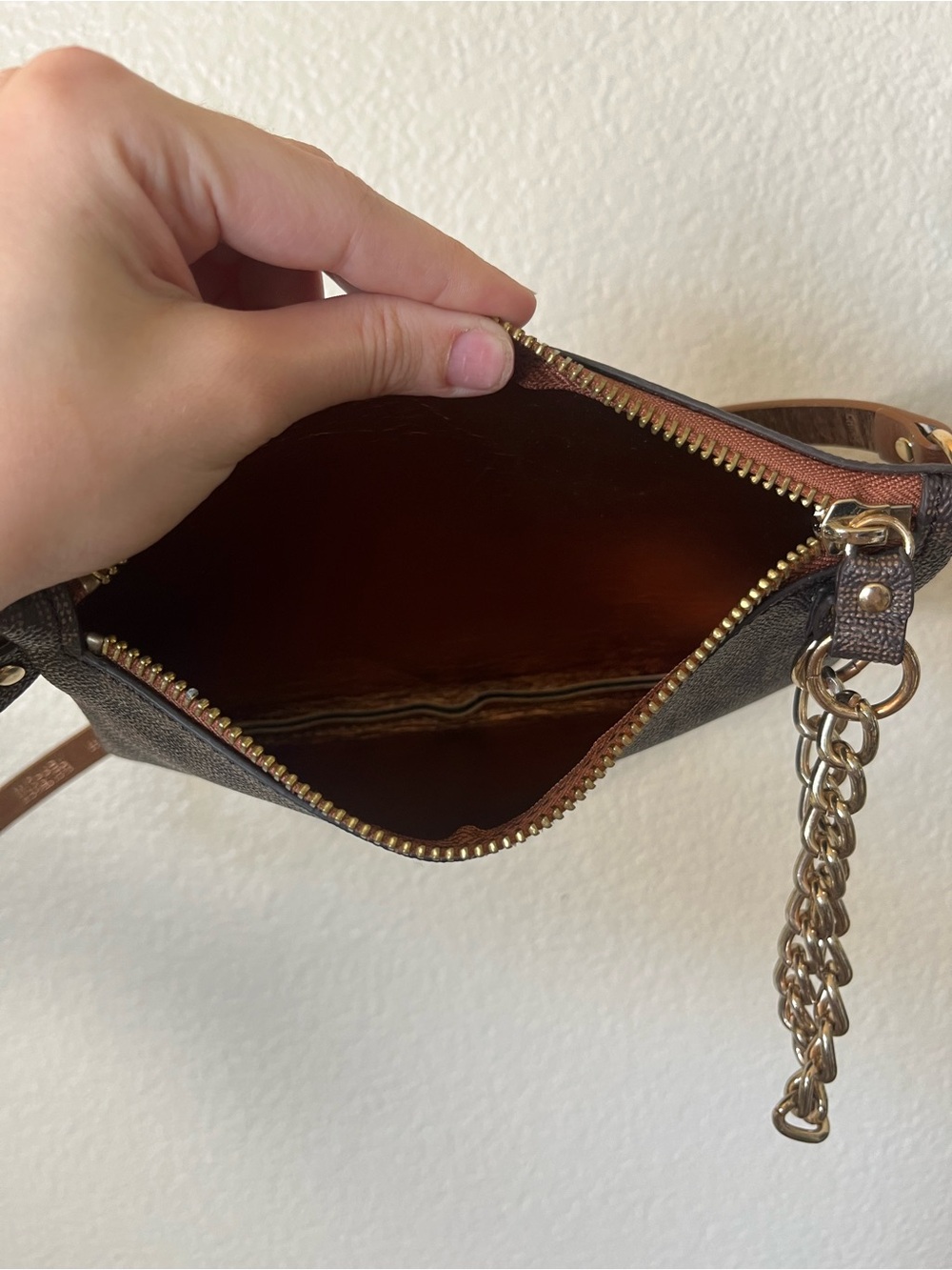 Michael Kors Brown Monogram Chain Wristlet with Gold Hardware - Picture 4 of 7